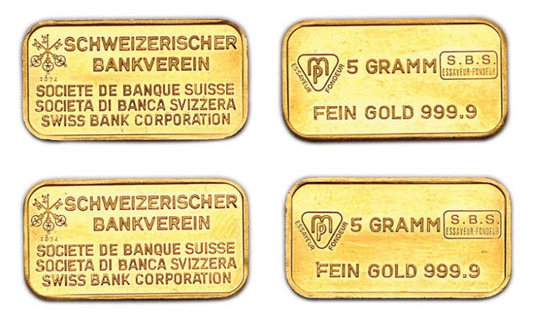 Lot image - Two Gold Ingots, 5 Grams