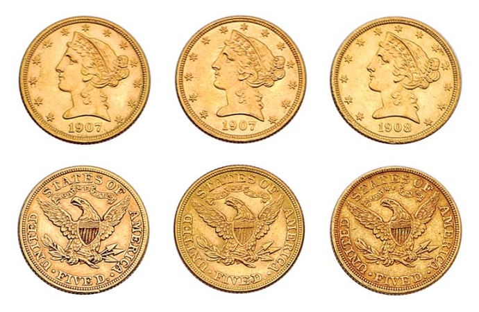 Lot image - $5 Liberty Head, Eight Gold Coins