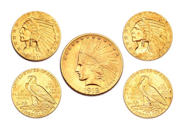 Lot image - Indian Head Seven Gold Coins