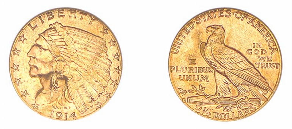 Lot image - 1914 D $2 1/2 Indian