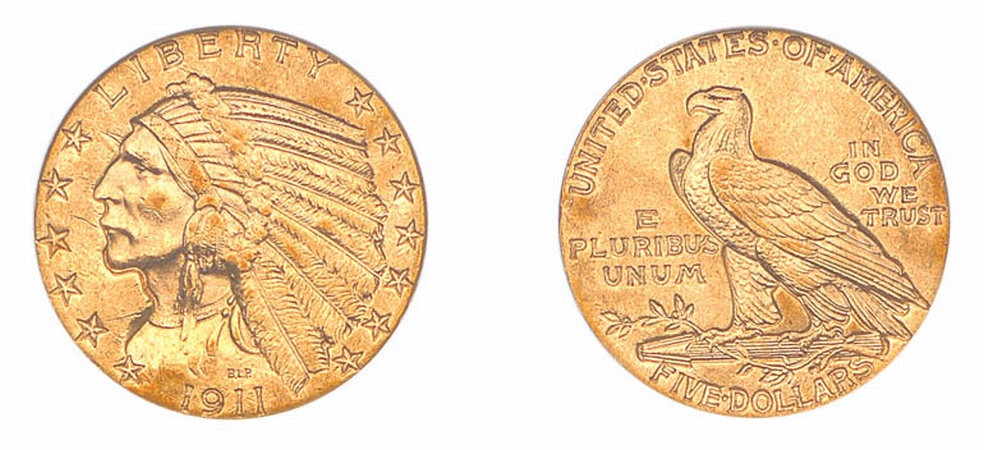 Lot image - 1911 $5 Indian