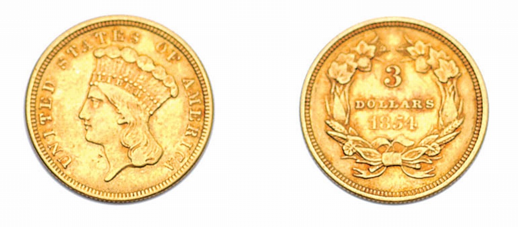 Lot image - 1854 $3 Indian