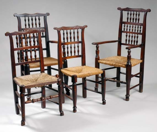 Lot image - Assembled Set of Eleven Provincial English Spindle Back Chairs