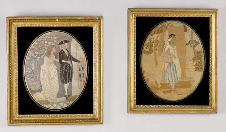 Lot image - Two Regency Silk Embroidered Pictures