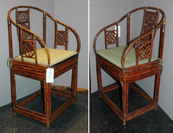 Lot image - Pair of Chinese Export Bamboo Horseshoe Back Armchairs