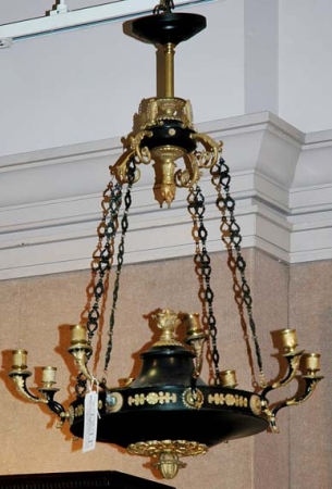 Lot image - Empire Style Gilt and Patinated-Bronze Eight-Light Chandelier