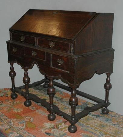 Lot image - Provincial William and Mary Oak Slant Front Desk on Stand