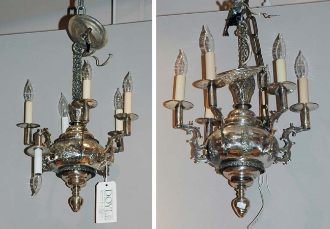 Lot image - Pair of Colonial Silver Six-Light Chandelier
