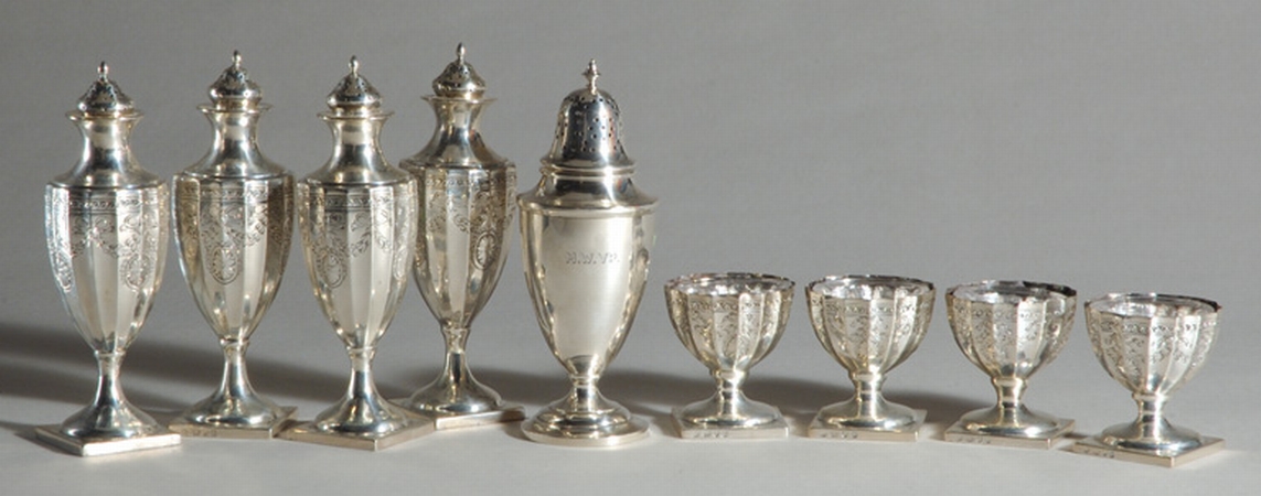 Lot image - Set of Four George III Silver Open Salt and Pepper Casters