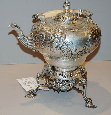 Lot image - Victorian Silver Hot Water Kettle on Stand