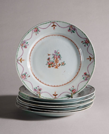 Lot image - Set of Seven Chinese Export Famille Rose Porcelain Plates