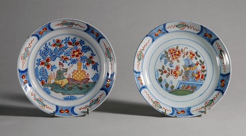 Lot image - Two Dutch Delft Polychrome Decorated Plates