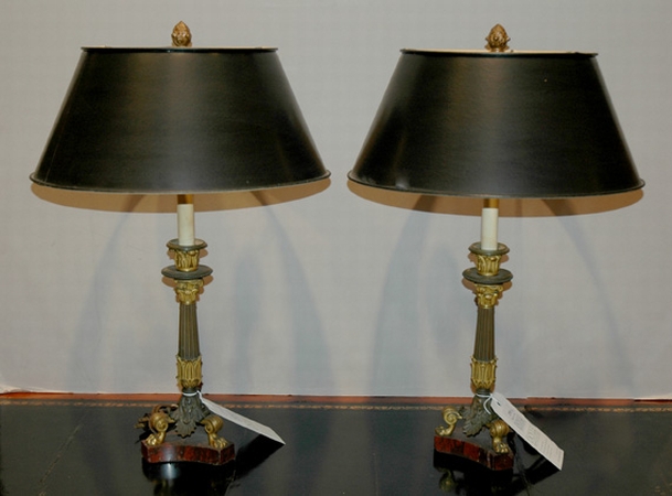 Lot image - Pair of Empire Style Gilt and Patinated-Bronze Candlesticks