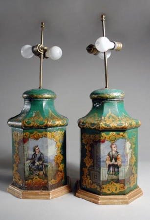 Lot image - Pair of Victorian Painted Tole Tea Canisters