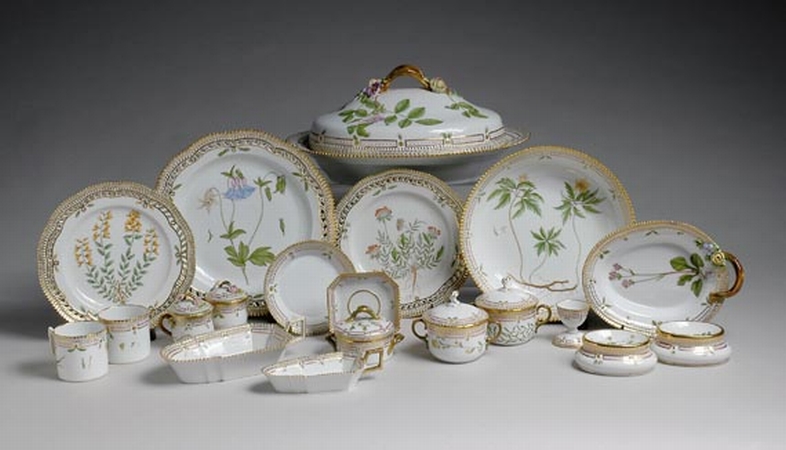 Lot image - Group of Royal Copenhagen Flora Danica Porcelain Articles