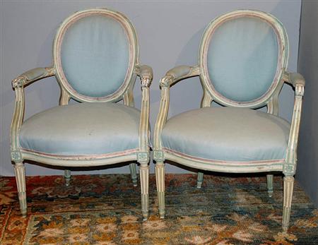 Lot image - Pair of Louis XVI Painted Fauteuils