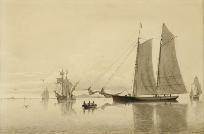 Lot image - William Bradford 1823-1892 Schooner Yacht Bessie Off Newport, circa 1855