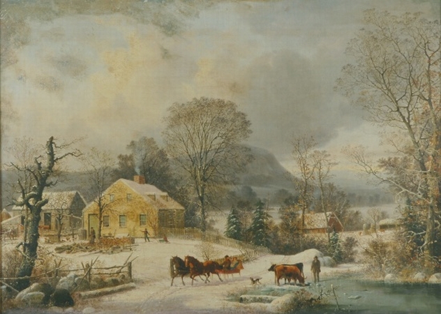 Lot image - George Henry Durrie 1820-1863 Ketcham Farm in Winter, New Haven, 1858
