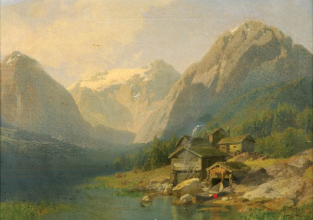 Lot image - Hermann Ottomar Herzog German/American, 1832-1932 On Balestrand, Sognefjord, Norway