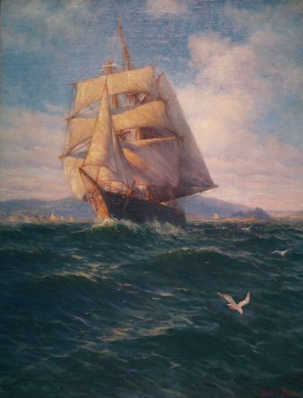 Lot image - James Gale Tyler 1855-1931 Schooner, under Full Sail