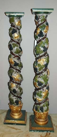 Lot image - Pair of Continental Baroque Painted and Gilt Decorated Columns