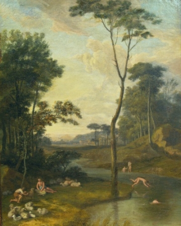 Lot image - Circle of Claude Lorrain Shepherds and Bathers in an Arcadian Landscape