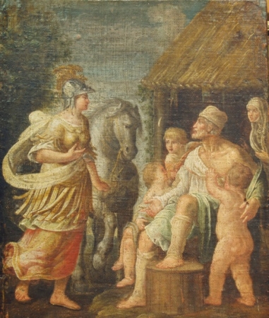 Lot image - Italian School 17th Century Minerva Visiting a Roman Peasant Family