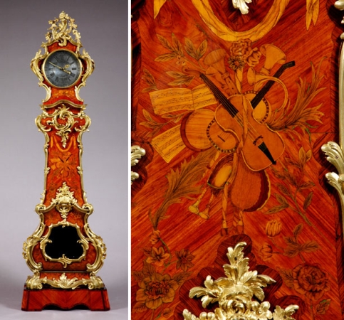 Lot image - Louis XV Gilt-Bronze Mounted Marquetry Inlaid Kingwood Regulateur Tall Case Clock