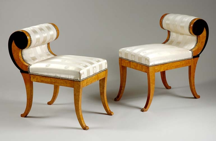 Lot image - Pair of Biedermeier Ebonized and Birch Window Benches