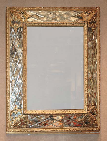 Lot image - Continental Baroque Style Etched Glass and Gilt-Wood Mirror