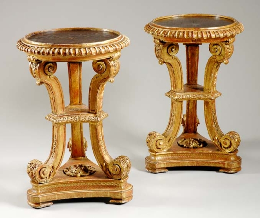 Lot image - Pair of Regence Style Gilt-Wood Tabourets