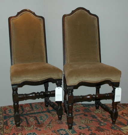 Lot image - Pair of Continental Baroque Walnut High Back Side Chairs