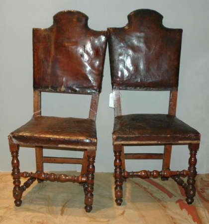 Lot image - Pair of Continental Baroque Walnut High Back Side Chairs