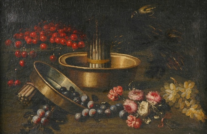 Lot image - Spanish School 17th Century Still Lifes with Fruit, Flowers and Wine: Two