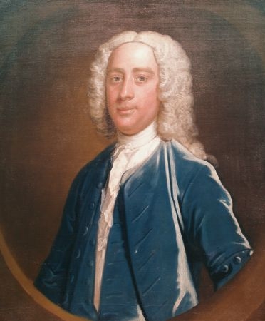 Lot image - English School 18th Century Portrait of a Man in a Blue Velvet Coat