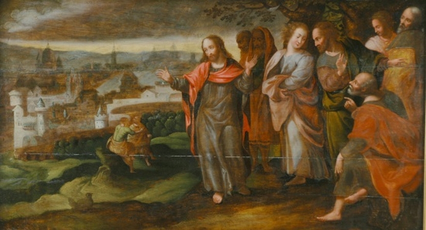 Lot image - Flemish School 17th Century Christ and the Disciples before Jerusalem