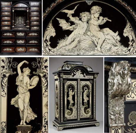 Lot image - Italian Baroque Revival Silvered Bronze Mounted and Ivory Inlaid Ebonized Armoire