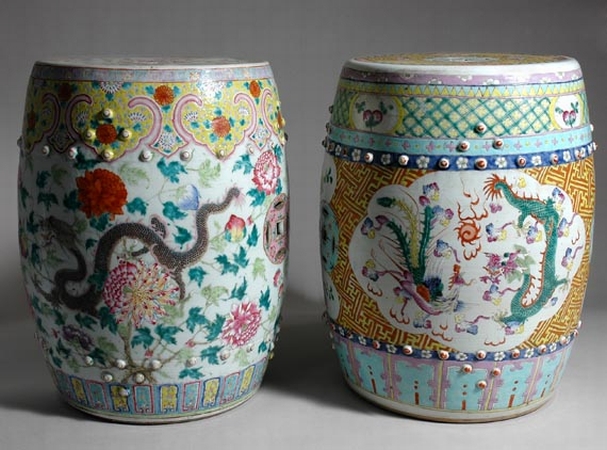 Lot image - Two Chinese Enameled Garden Stools