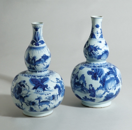 Lot image - Pair of Chinese Blue and White Porcelain Vases