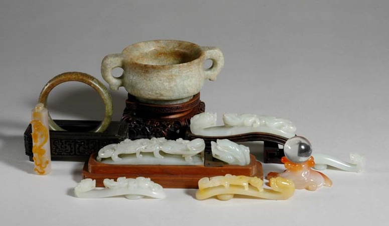 Lot image - Group of Seven Chinese Jade and Hardstone Articles