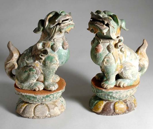 Lot image - Pair of Chinese Glazed Pottery Foo Lions