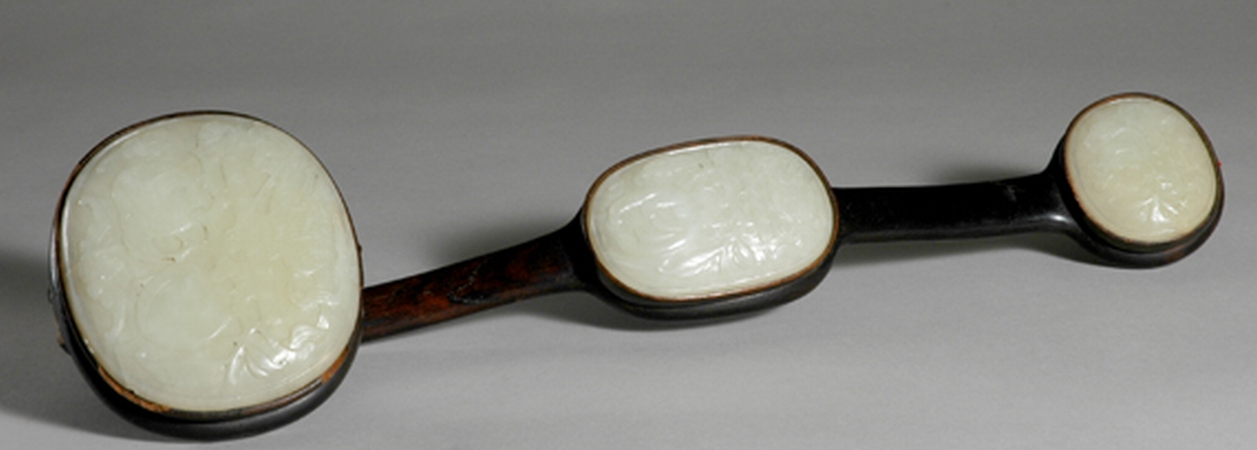Lot image - Chinese Jade and Wood Sceptre