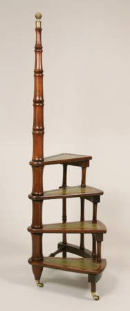 Lot image - Victorian Style Mahogany and Leather Library Steps