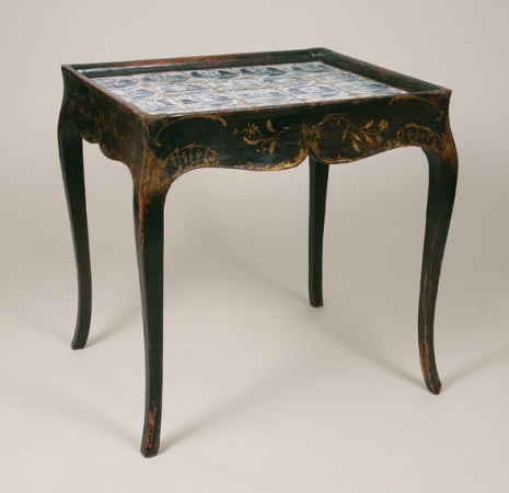 Lot image - Danish Rococo Style Ebonized, Parcel Gilt and Tiled Tray Table