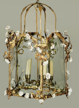 Lot image - Louis XV Style Gilt-Metal and Porcelain Lantern