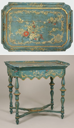 Lot image - Italian Rococo Painted and Parcel Gilt Tray Top Table