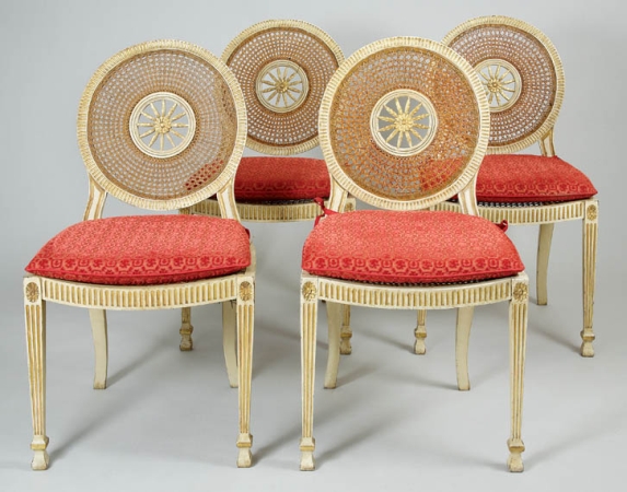 Lot image - Set of Four George III Style Painted and Parcel Gilt Side Chairs