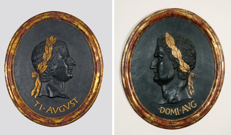Lot image - Group of Four Italian Painted Portrait Medallions