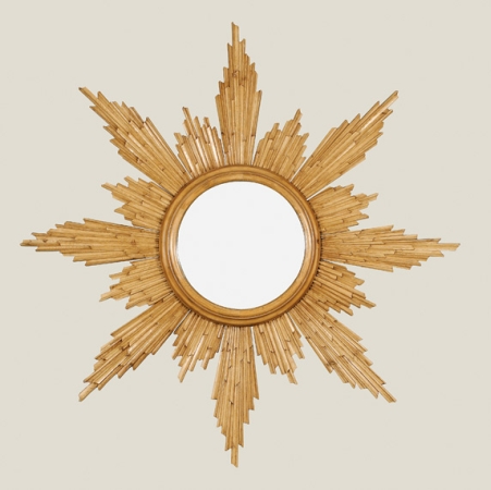 Lot image - Italian Baroque Style Oak Sunburst Mirror