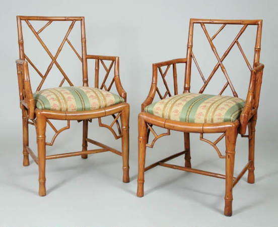 Lot image - Pair of Regency Style Faux Bamboo Armchairs